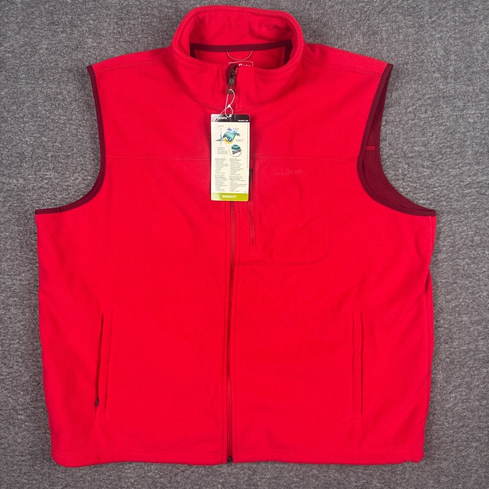 NEW LL Bean Vest Mens XXL Red Fleece Windbloc Polartec Full Zip‎ Pockets NWT